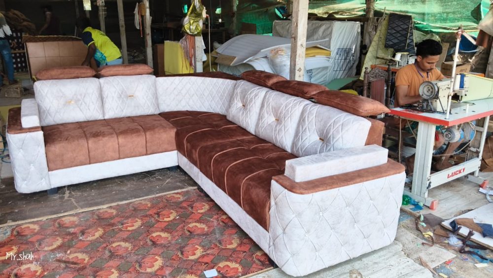 Royal Comfort L-Shaped Sofa (6-Seater) – Dual Tone Brown & Cream