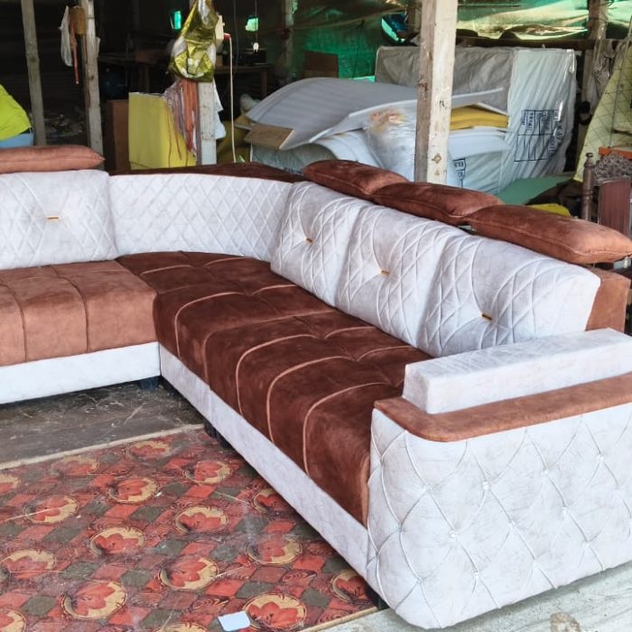 Royal Comfort L-Shaped Sofa (6-Seater) – Dual Tone Brown & Cream