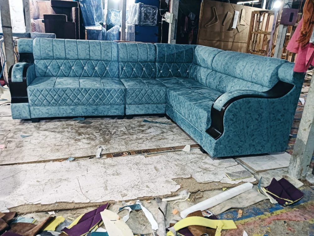 Premium L-Shaped Designer Sofa (6-Seater) – Teal Blue