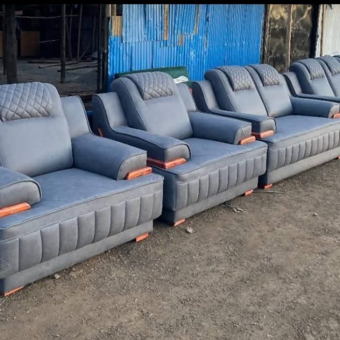 Contemporary 5-Seater Sofa Set – Steel Grey with Wooden Accents