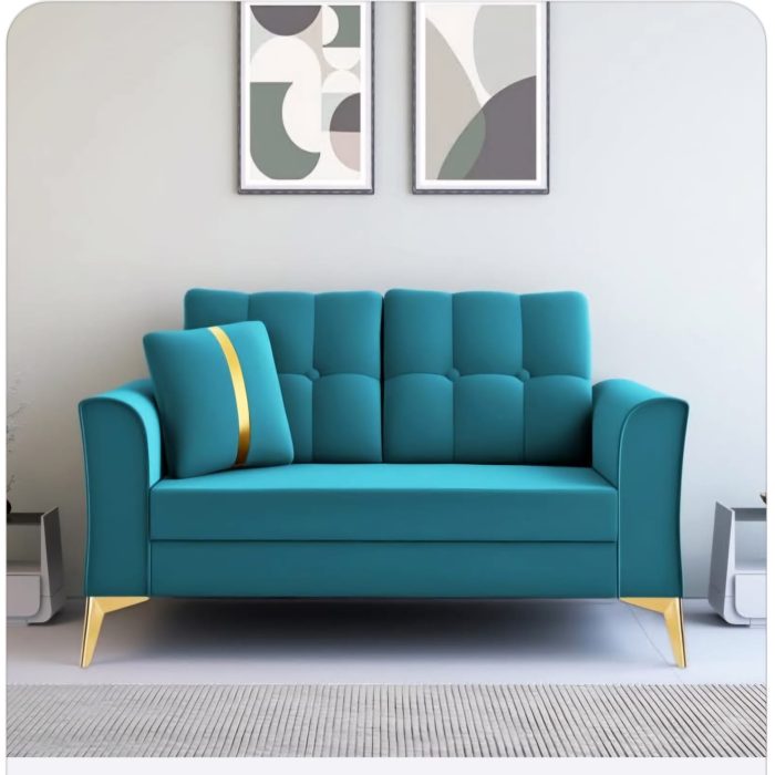 Celeste 2-Seater Velvet Sofa in Teal Blue with Gold Accents