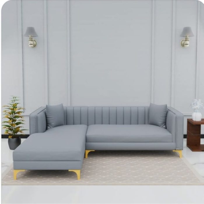 Aurora Luxe L-Shaped Sofa in Dove Grey with Gold Legs (4-Seater)