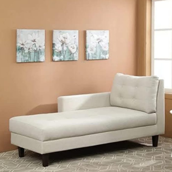 Modern Upholstered Chaise Lounge – Beige Tufted Daybed with Backrest