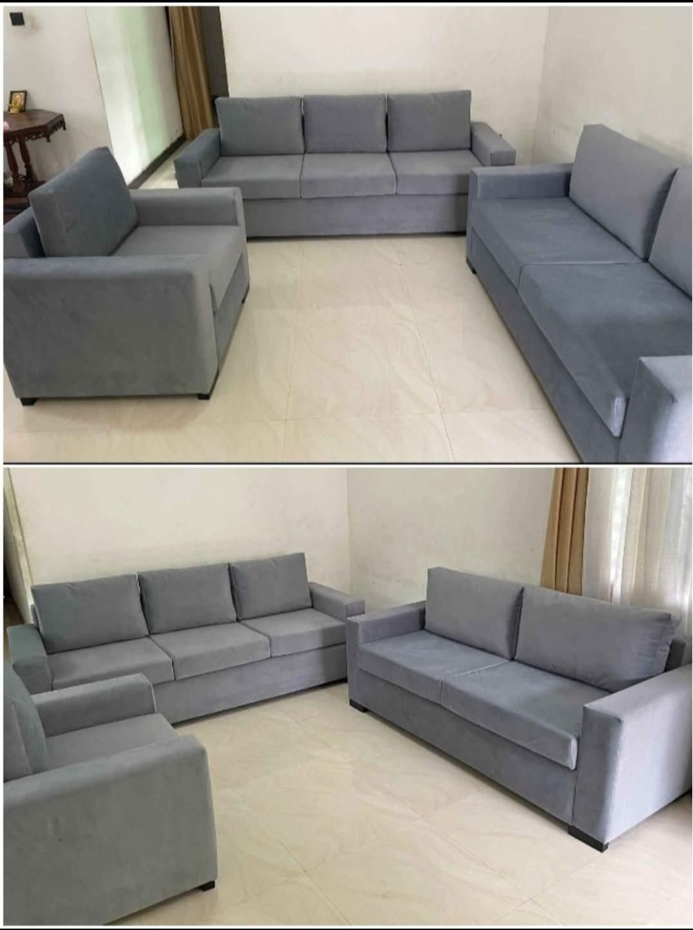 Minimalist 5-Seater Sofa Set – Premium Grey Suede Finish (3+2+1 Seater)