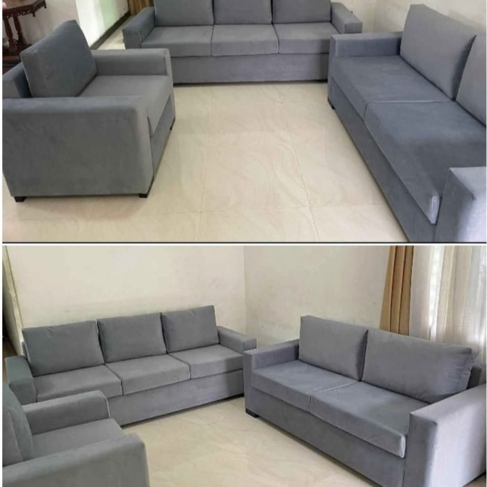 Minimalist 5-Seater Sofa Set – Premium Grey Suede Finish (3+2+1 Seater)