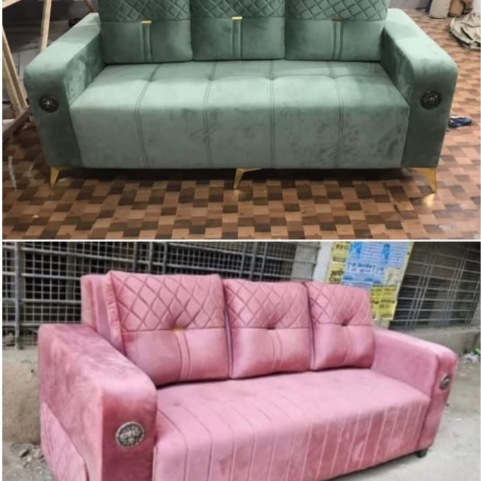 Royal Luxe Quilted Velvet Sofa – Available in Mint Green & Blush Pink