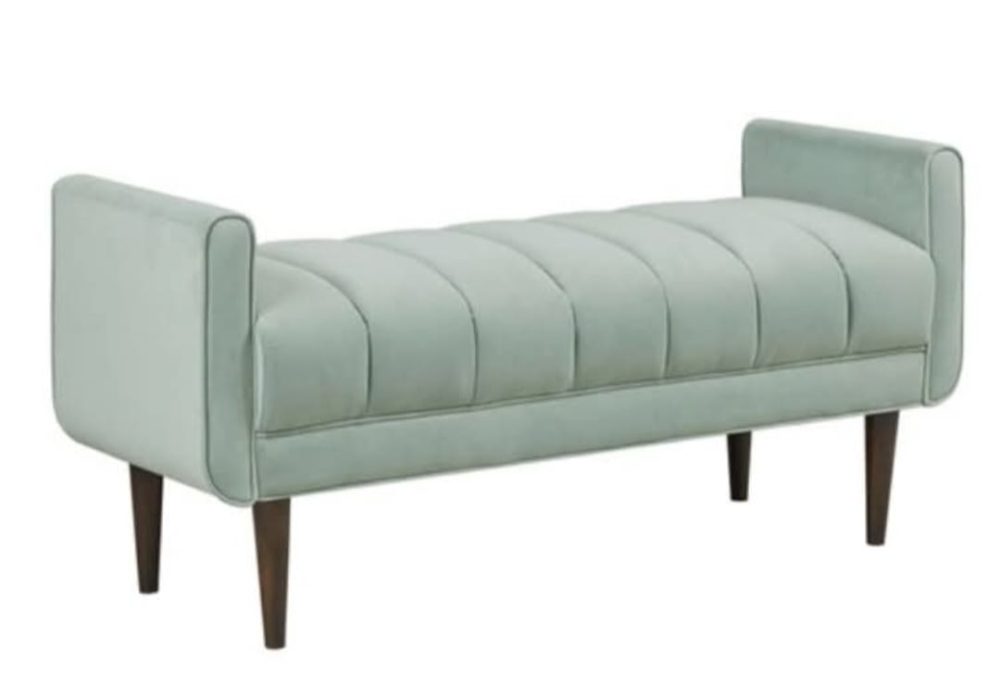 Modern Velvet Upholstered Bench with Side Arms – Soft Mint Green