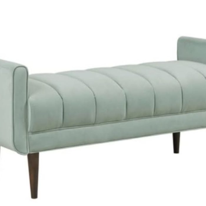 Modern Velvet Upholstered Bench with Side Arms – Soft Mint Green