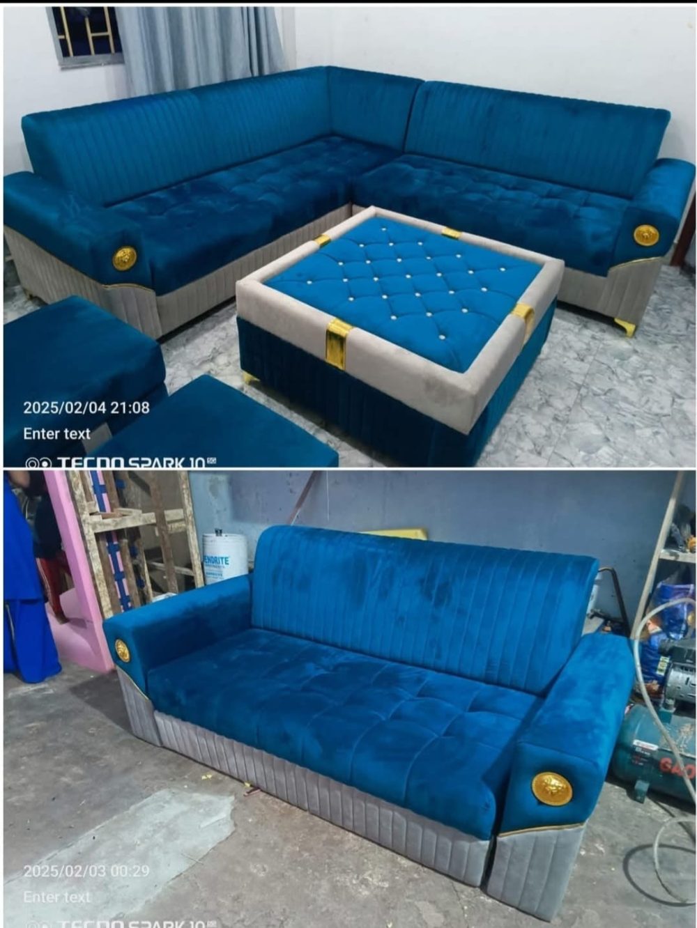 Luxury Royal Blue Velvet Sofa Set – 6-Seater with Ottoman