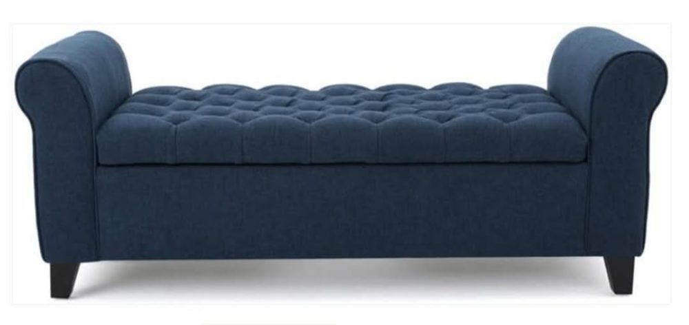 Classic Tufted Storage Bench with Rolled Arms – Navy Blue