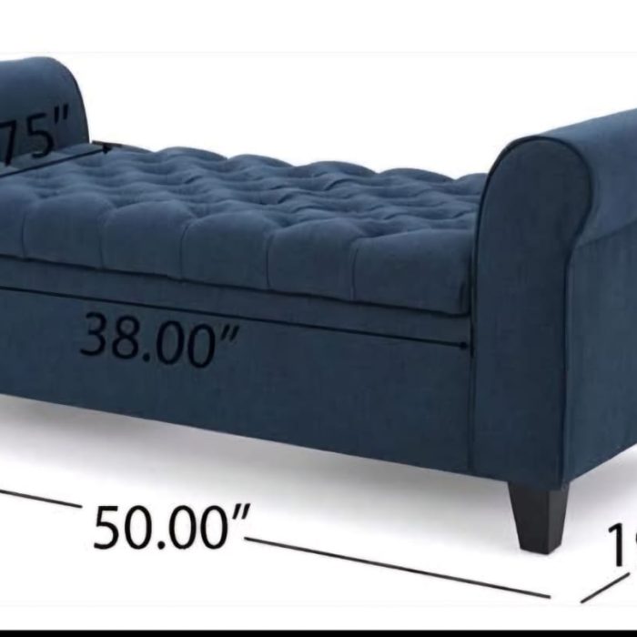Navy Blue Tufted Storage Bench with Rolled Arms – 50" Upholstered Ottoman