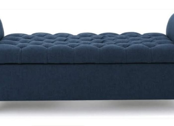 Classic Tufted Storage Bench with Rolled Arms – Navy Blue