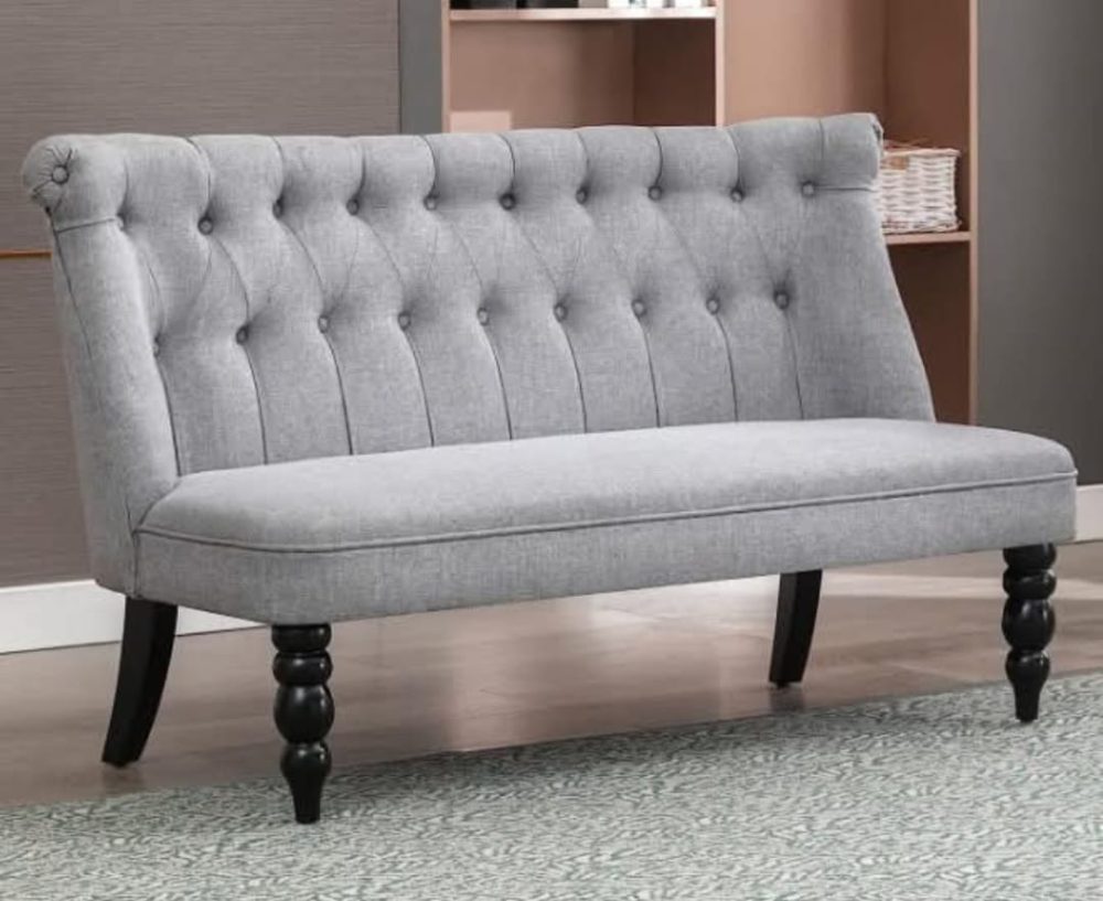 Light Grey Tufted Armless Settee – Upholstered Accent Bench with Turned Legs