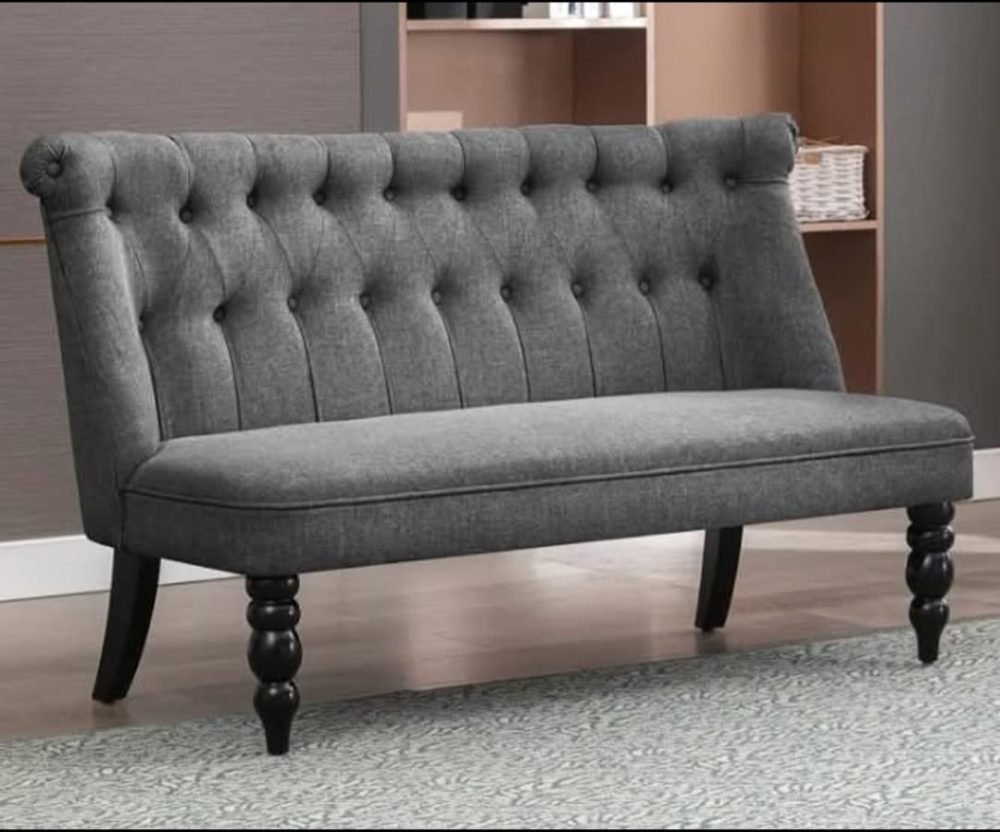 Elegant Tufted Armless Settee – Dark Grey Linen Upholstery