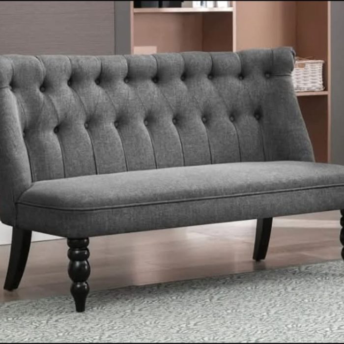 Elegant Tufted Armless Settee – Dark Grey Linen Upholstery