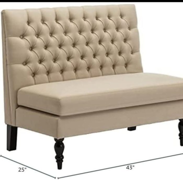 Beige Tufted Armless Loveseat Bench – 43” Upholstered Accent Settee
