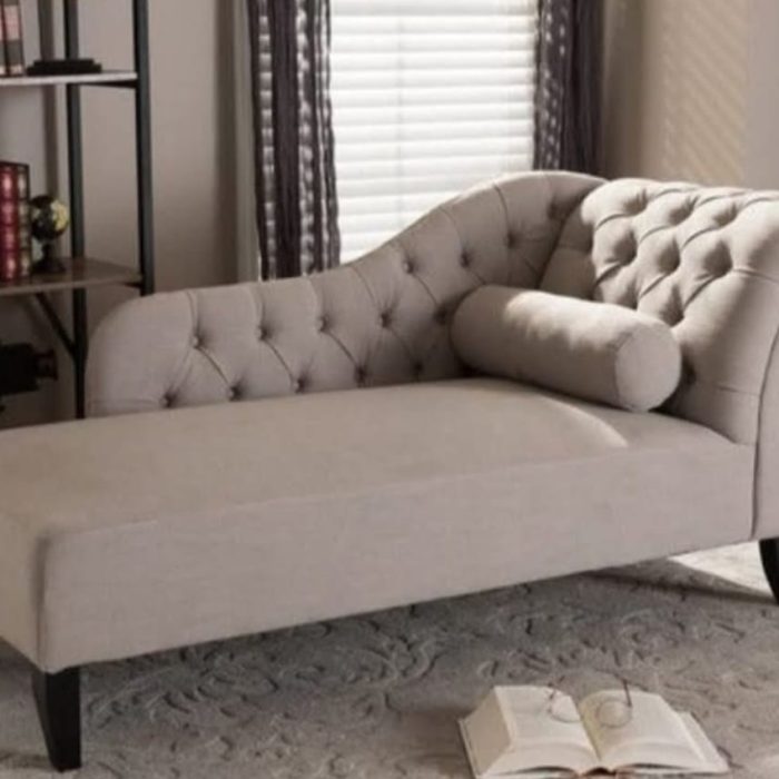 Chesterfield Tufted Chaise Lounge – Classic Scroll Arm Daybed with Bolster Pillow