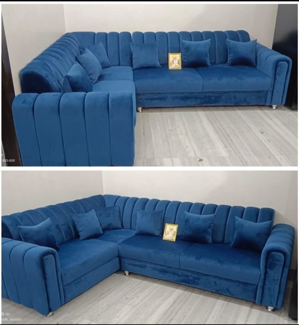 Modern L-Shaped Velvet Sectional Sofa – Royal Blue