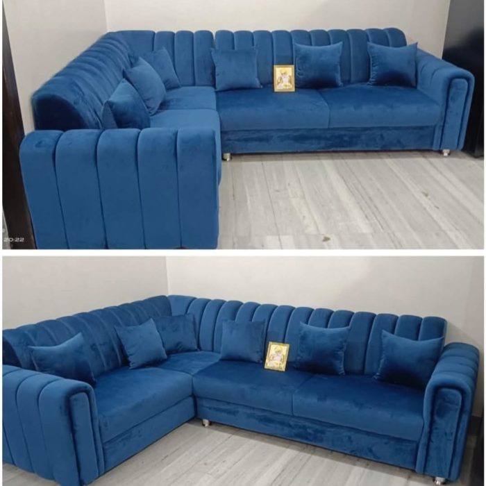 Modern L-Shaped Velvet Sectional Sofa – Royal Blue
