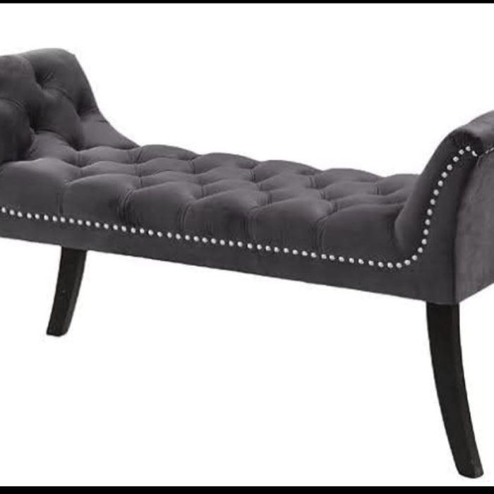 Velvet Tufted Bench with Nailhead Trim – Elegant Black Upholstery