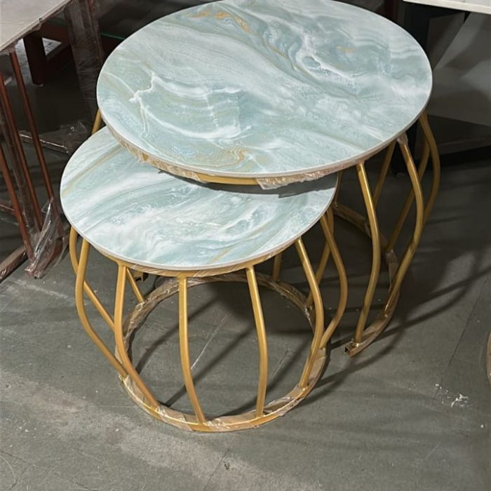 Modern Nesting Coffee Table Set – Marble Finish Top with Gold Metal Base (Set of 2)
