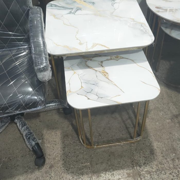Luxury Marble Finish Nesting Tables (Set of 2) | Modern Coffee/Side Table with Gold Metal Frame